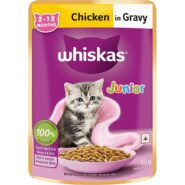 پوچ بچه گربه ویسکاس با طعم گوشت پرندگان Whiskas Junior With Poultry in Gravy وزن 85 گرم