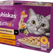 پوچ گربه ویسکاس با طعم میکس مرغ و سبزیجات، بره و بوقلمون Whiskas Tasty Mix Kremowe مجموعه 12 عددی