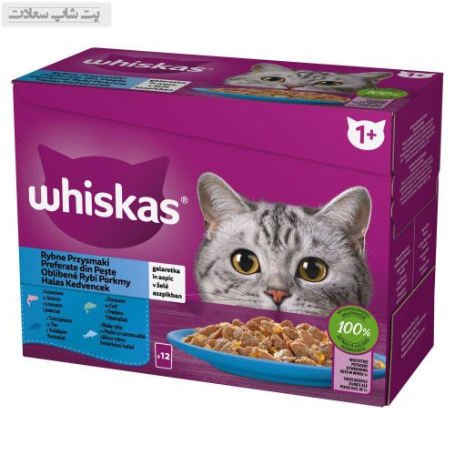 پوچ گربه ویسکاس با طعم انواع ماهی Whiskas Fish Selection مجموعه 12 عددی