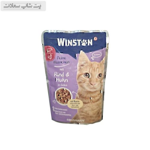 پوچ گربه وینستون با طعم گوشت گاو و مرغ در ژله Winston Beef & Chicken In Jelly وزن 100 گرم