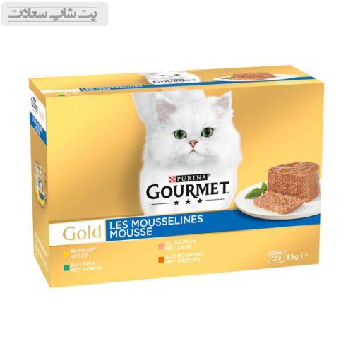 کنسرو غذای پته گربه گورمت در چهار طعم Gourmet Gold Pate بسته 12 عددی