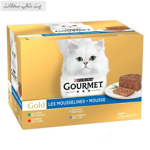 کنسرو غذای پته گربه گورمت در چهار طعم Gourmet Gold Pate بسته 24 عددی