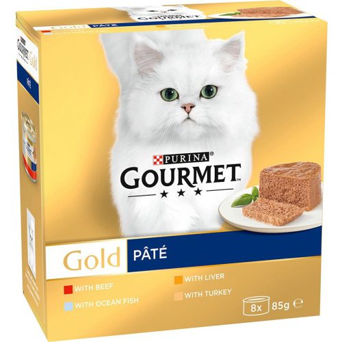 کنسرو غذای گربه گورمت با 4 طعم متفاوت Gourmet Gold Pate بسته 8 عددی